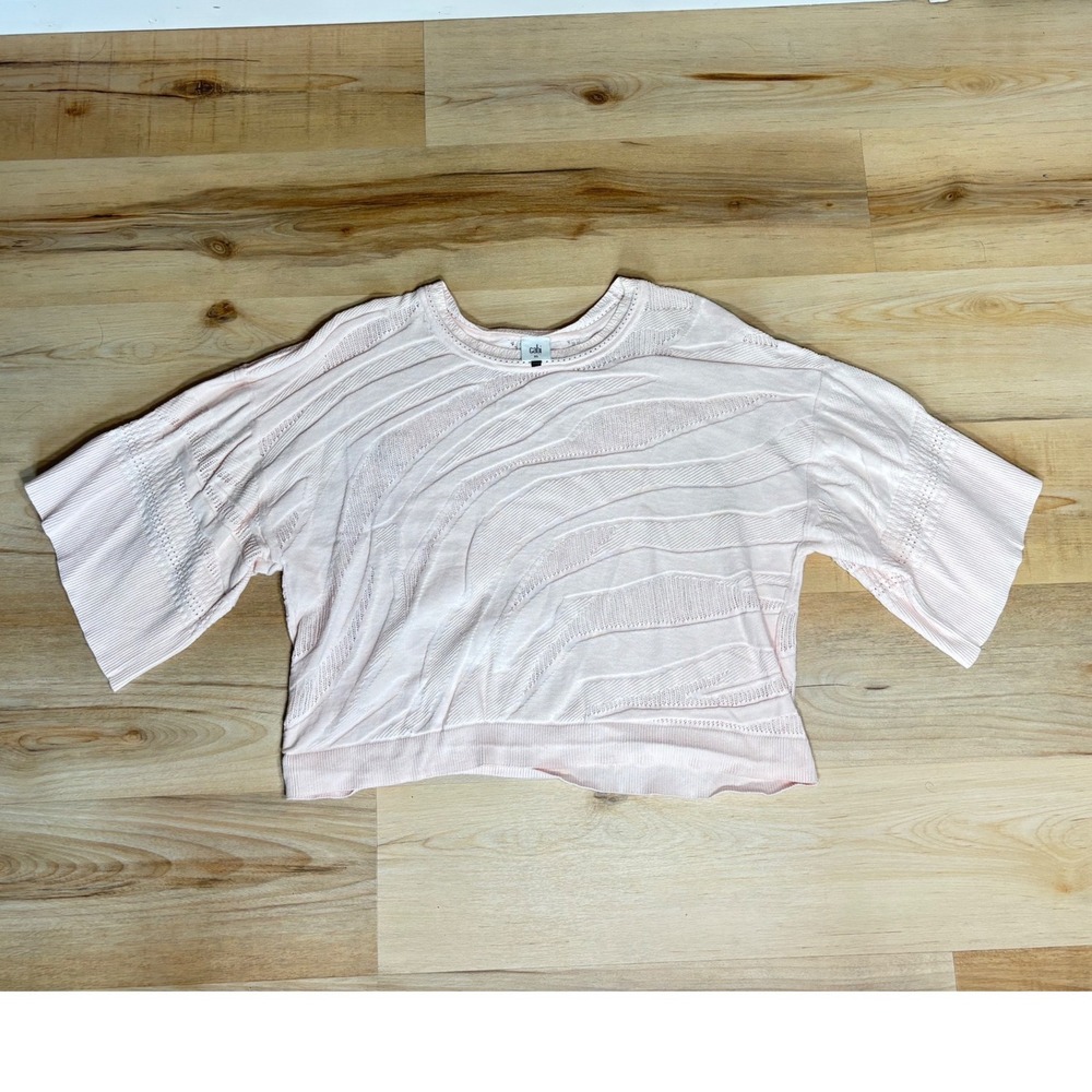 Cabi Zebra Pullover Sweater XL Blush Pink Mixed Stitch Boxy 5631 Cotton Blend - Picture 4 of 10